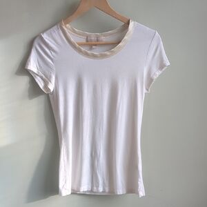Banana Republic Cream and White Short Sleeve Tee